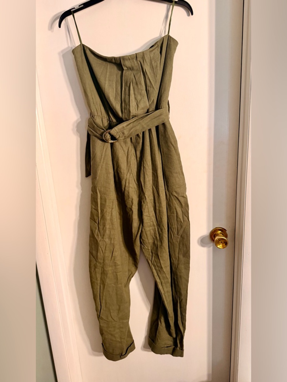 Zara Strapless Olive Green Belted Jumpsuit linen NWT - Picture 4 of 4